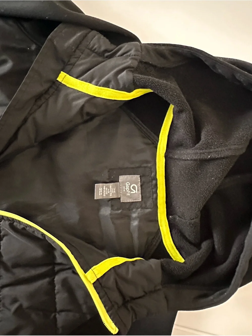 Gap Kids Black Hooded Puffer Jacket with Yellow Zippers